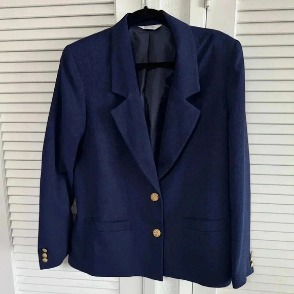 Bleye‎ Blue Navy & Gold Vintage Blazer // Women’s Size M - Picture 1 of 5